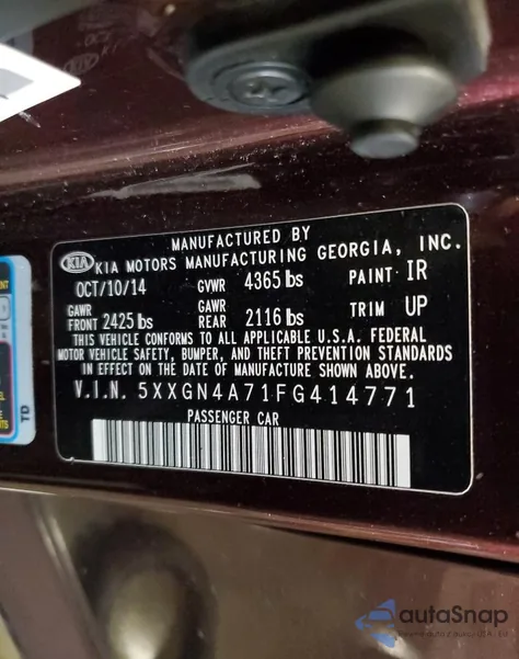 2015 Kia Optima Ex z USA, uszkodzony, nr VIN 5XXGN4A71FG414771